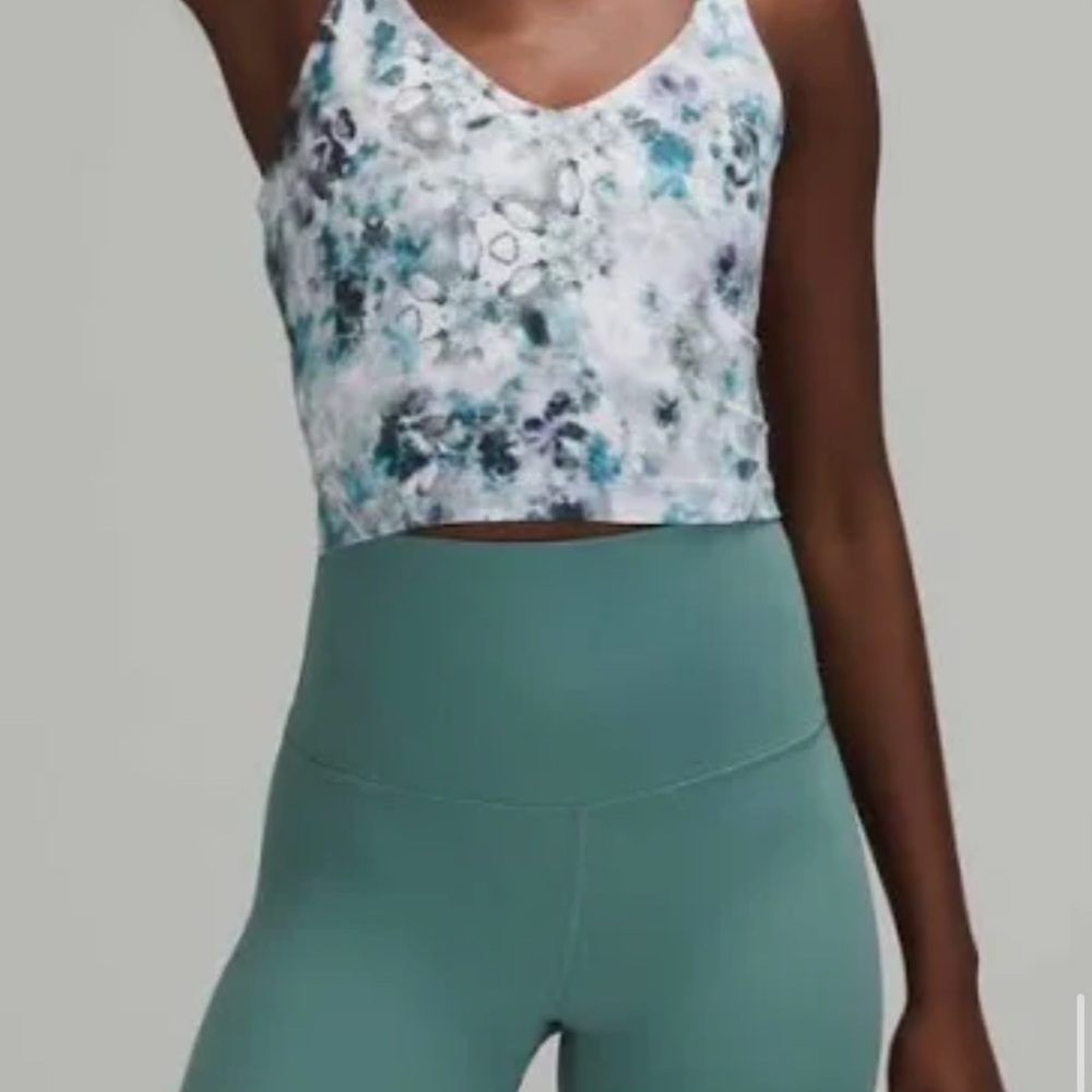 Lululemon Athletica White and Green Fitted Crop Tank Top